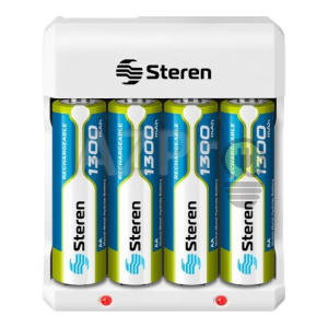 Steren Cargador de pilas AA y AAA. Incluye 4 pilas AA