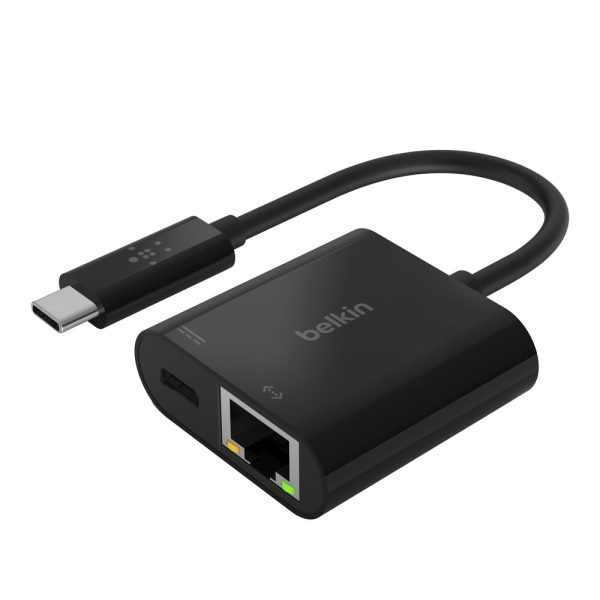 Belkin Adaptador de USB C a Ethernet mas cargador (60 W de corriente de paso para dispositivos conectados, 1000 Mbps de velocidad Ethernet)